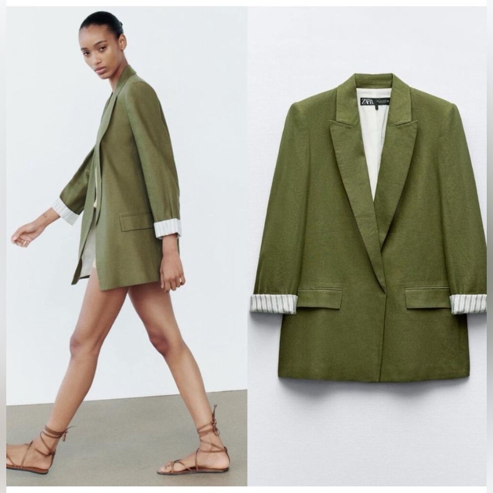 Zara Green Linen Blazer